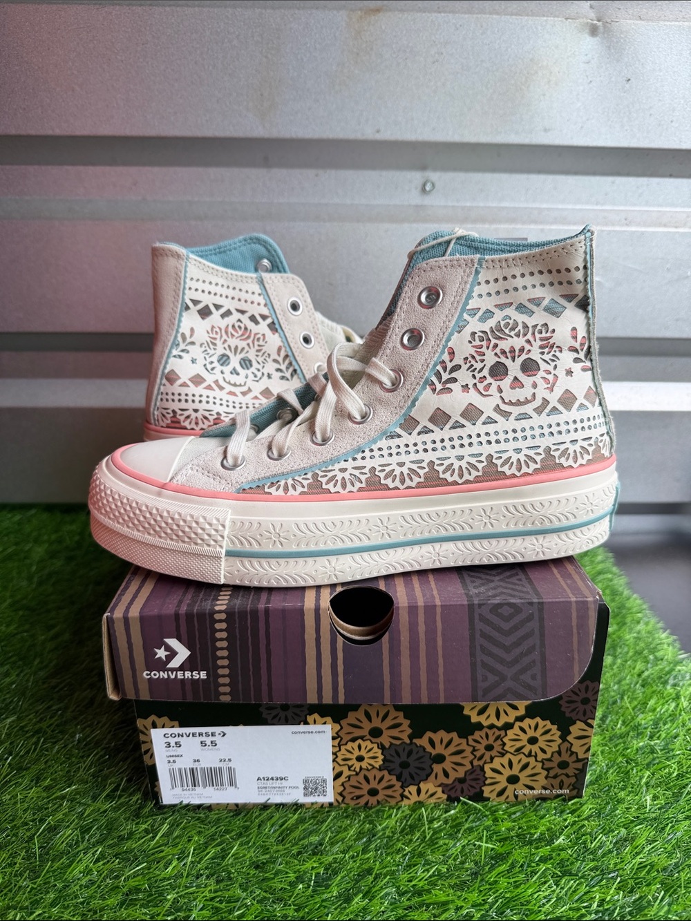 Converse Women's High-Top Platform Lace-Up Sneakers in Pink, Cream & Blue
